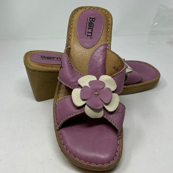 Born Women's Purple & White Leather Wedge Mule Slide Sandals Size 38 (8) - Picture 1 of 15